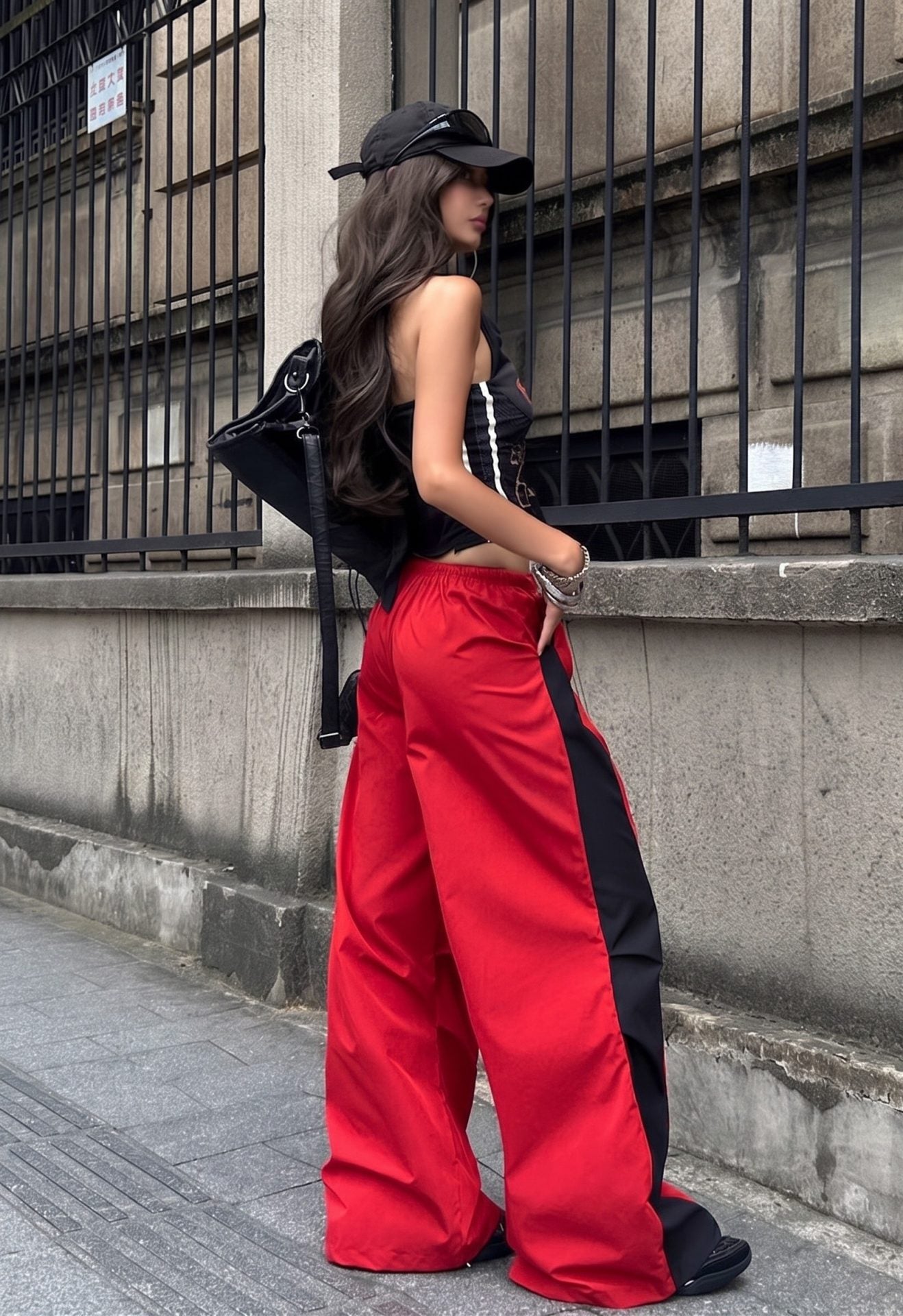 "Lasha" Red Panel Italian Pant