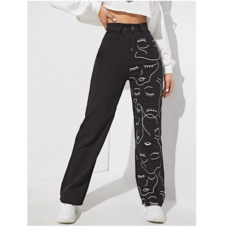 *New Arrival* Faces Printed Wide Leg High Waist Jeans