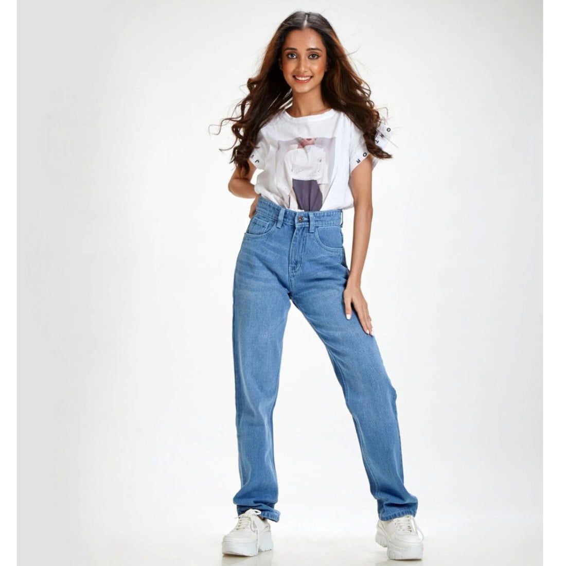 Light Blue Loose Fit High Waist Jeans