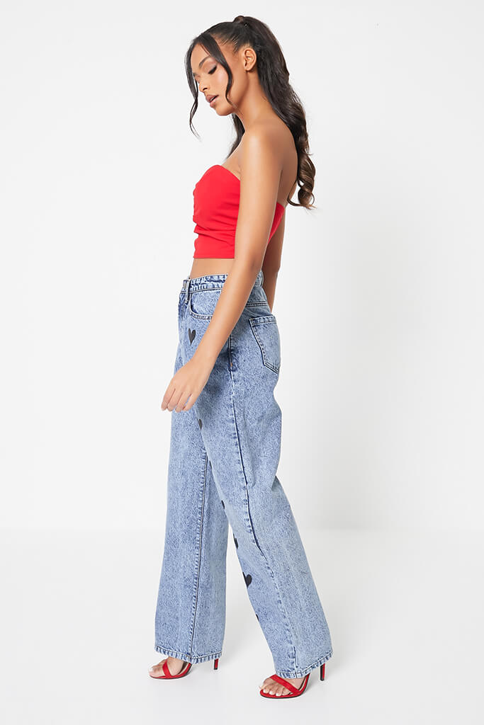*Best Seller*Little Heart Printed Wide Leg High Waist Jeans