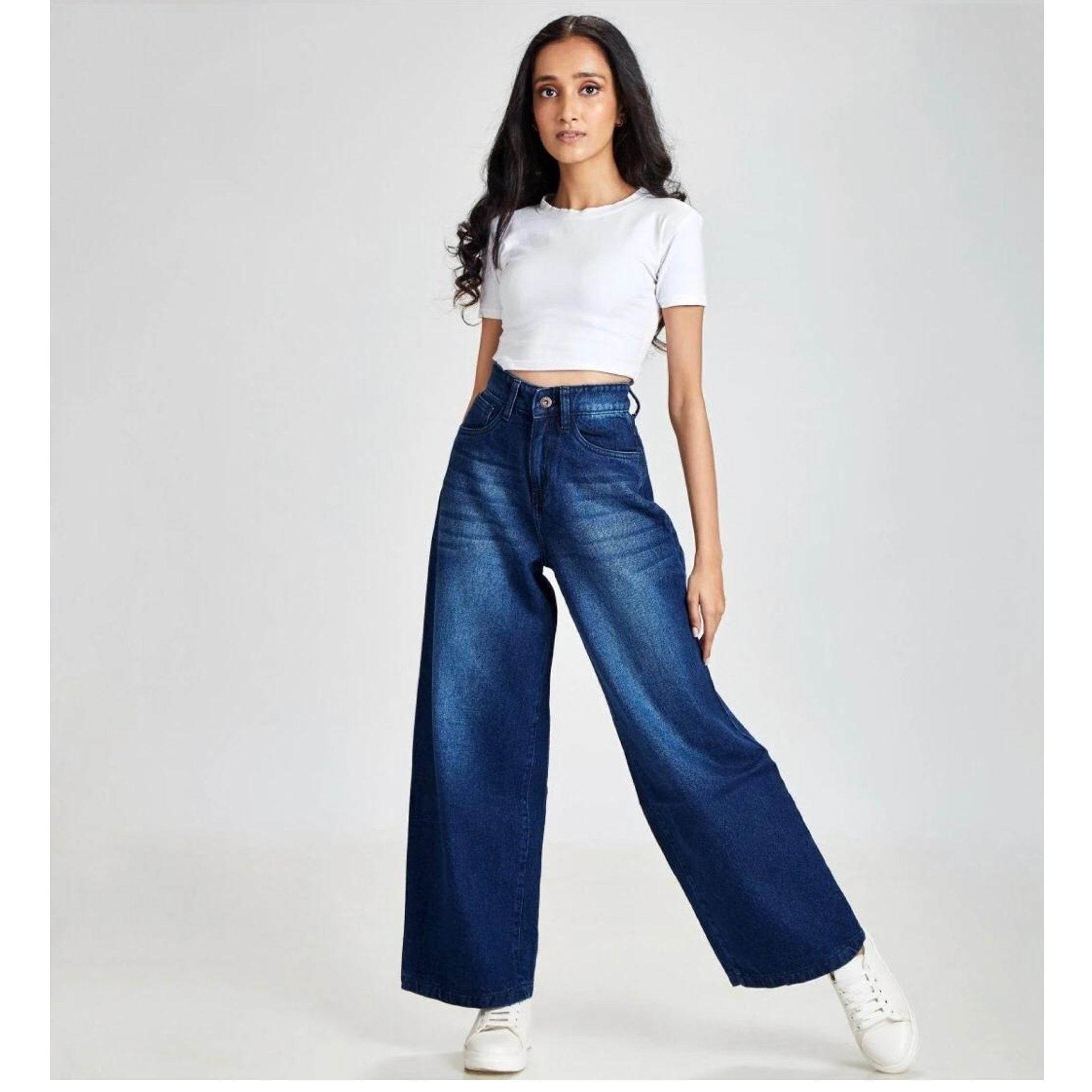 Dark Blue Wide Leg High Waist Jeans