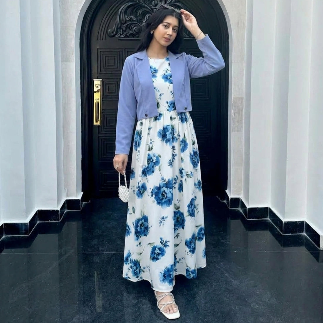 "Eleganza" 2-Piece Maxi Dress with Shrug