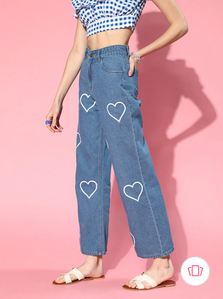 *New Arrival*Small Heart Printed Wide Leg High Waist Jeans