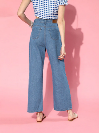 *New Arrival*Small Heart Printed Wide Leg High Waist Jeans