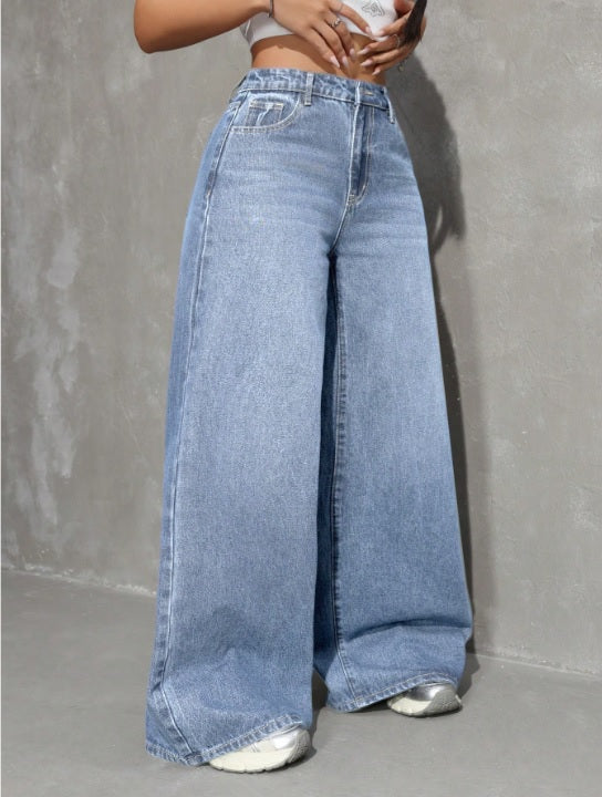 Light Blue Blast Wide Leg High Waist Jeans