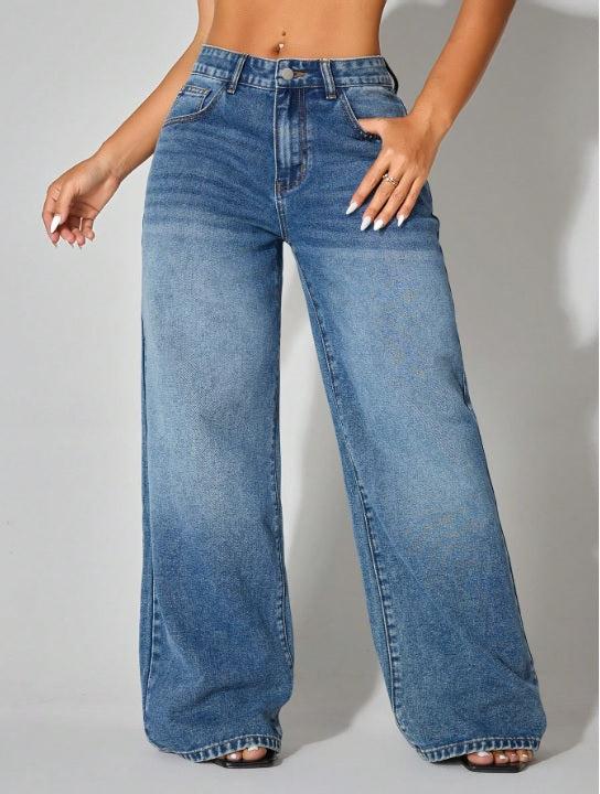 Classic Blue Blast Wide Leg High Waist Jeans