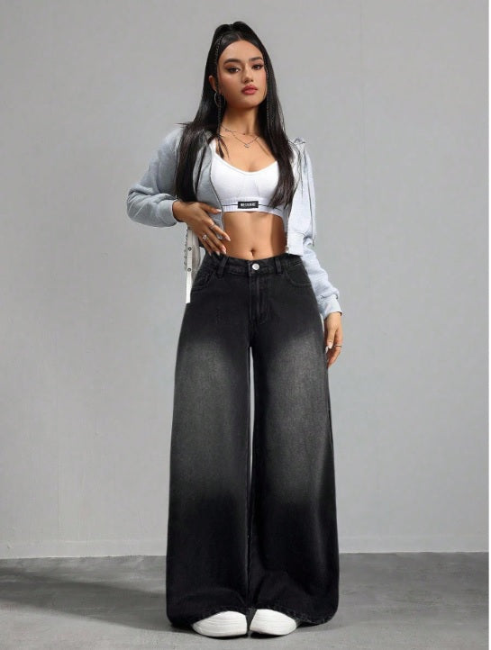 Black Blast Wide Leg High Waist Jeans