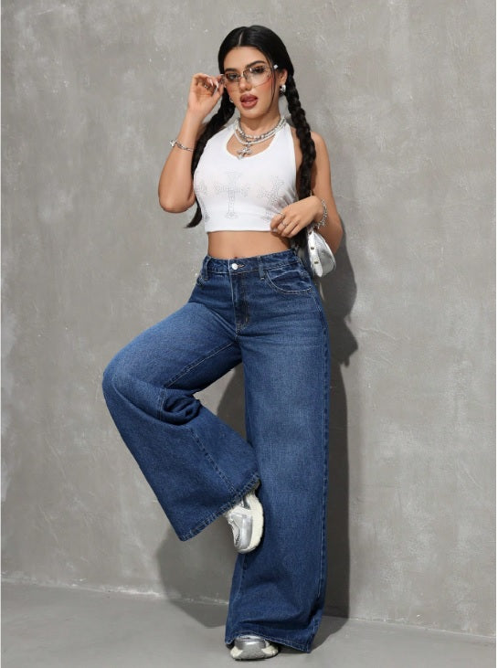 Blue Wide Leg High Waist Jeans