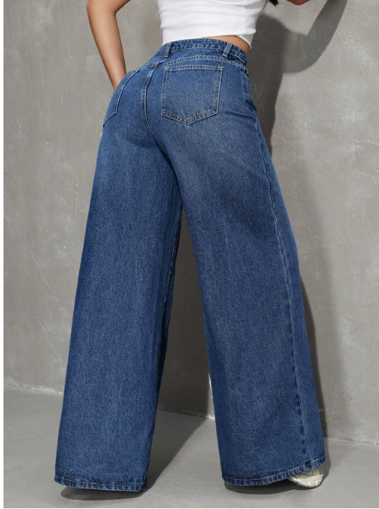 Blue Wide Leg High Waist Jeans