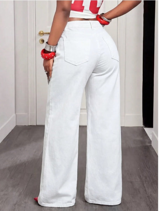 Snow White Wide Leg High Waist Jeans