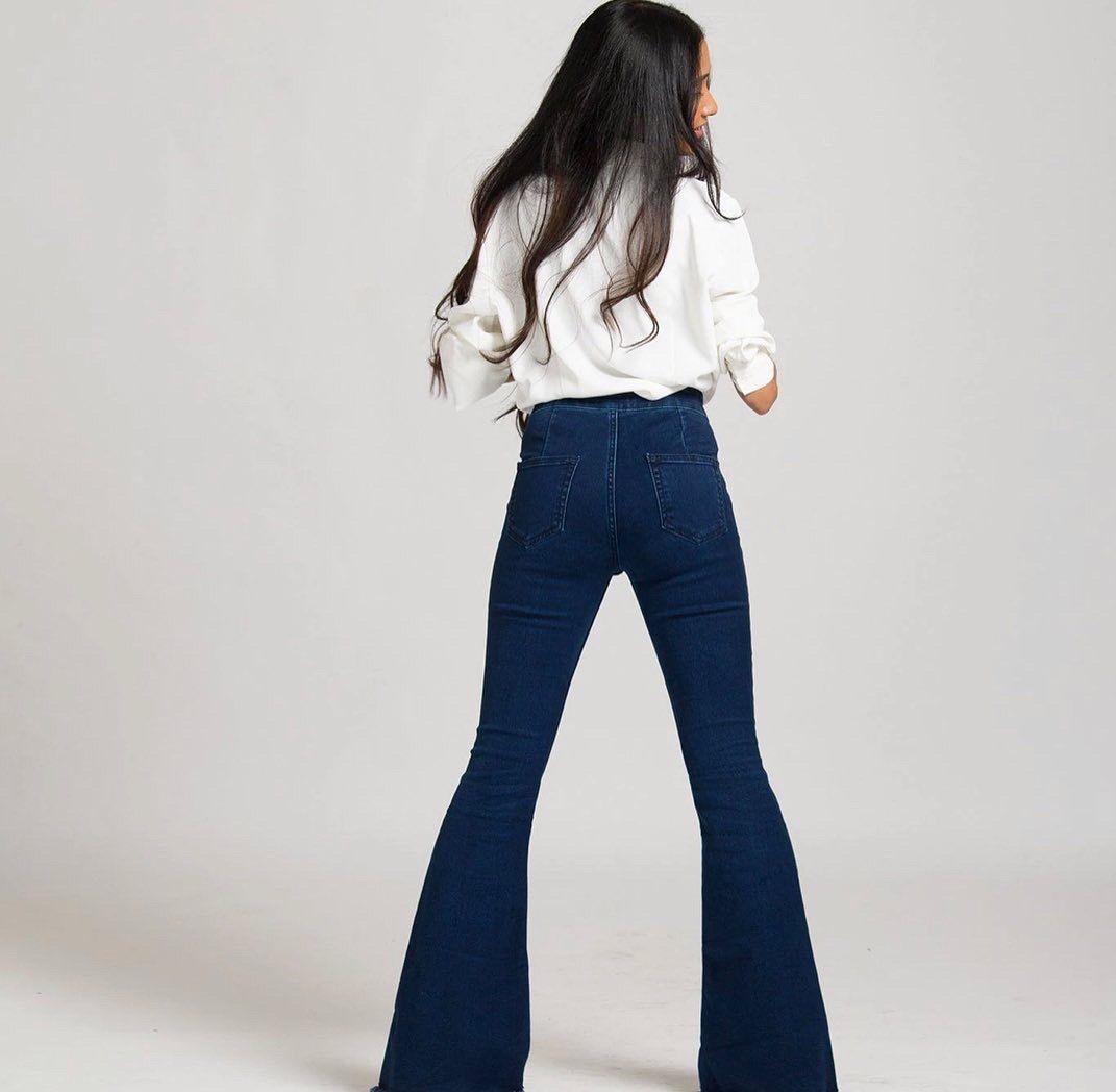 Dark Blue Bell BottomHigh Waist Jeans