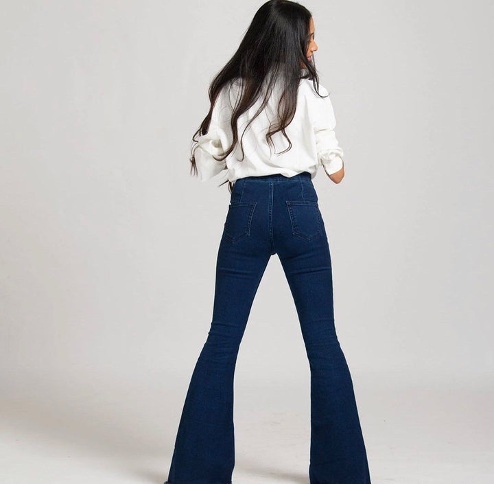 Dark Blue Bell BottomHigh Waist Jeans