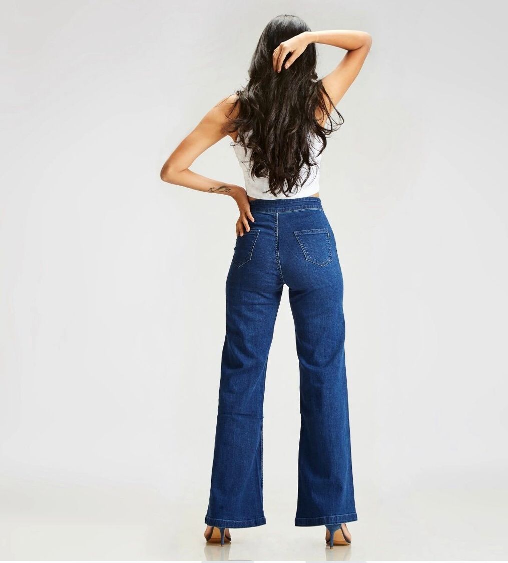 Mid Blue Extreme Wide Leg High Waist Jeans