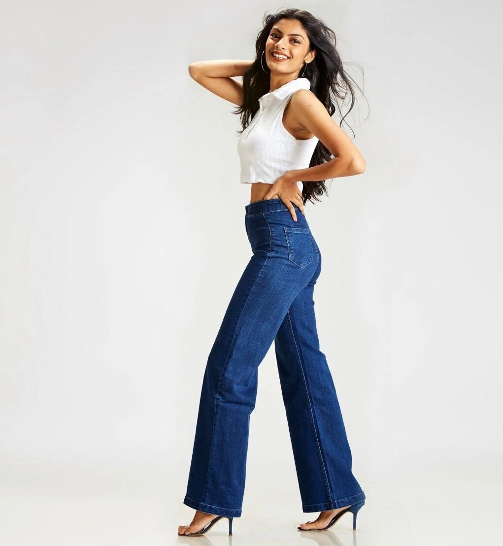 Mid Blue Extreme Wide Leg High Waist Jeans