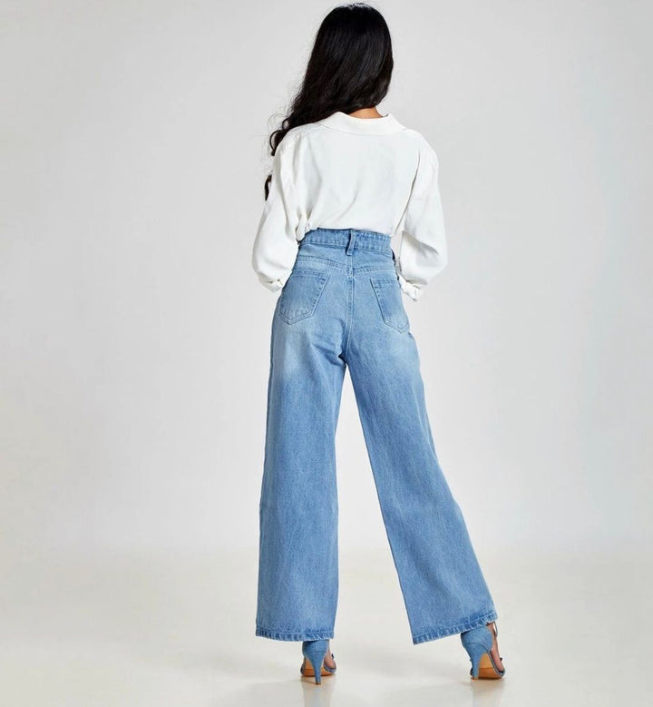 Light Blue Blast Wide Leg High Waist Jeans