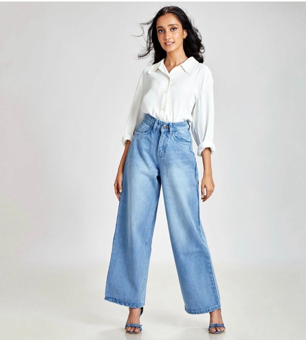 Light Blue Blast Wide Leg High Waist Jeans