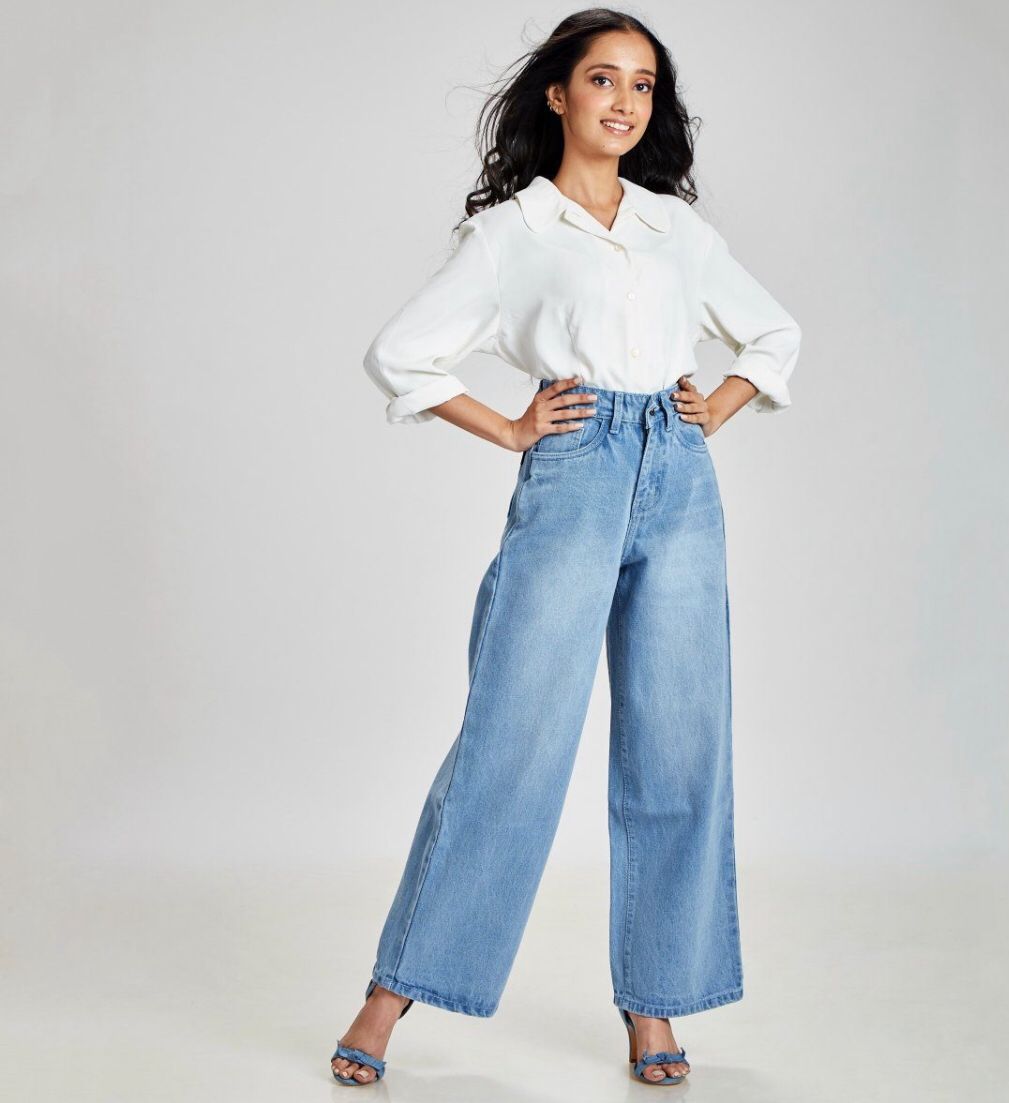 Light Blue Blast Wide Leg High Waist Jeans