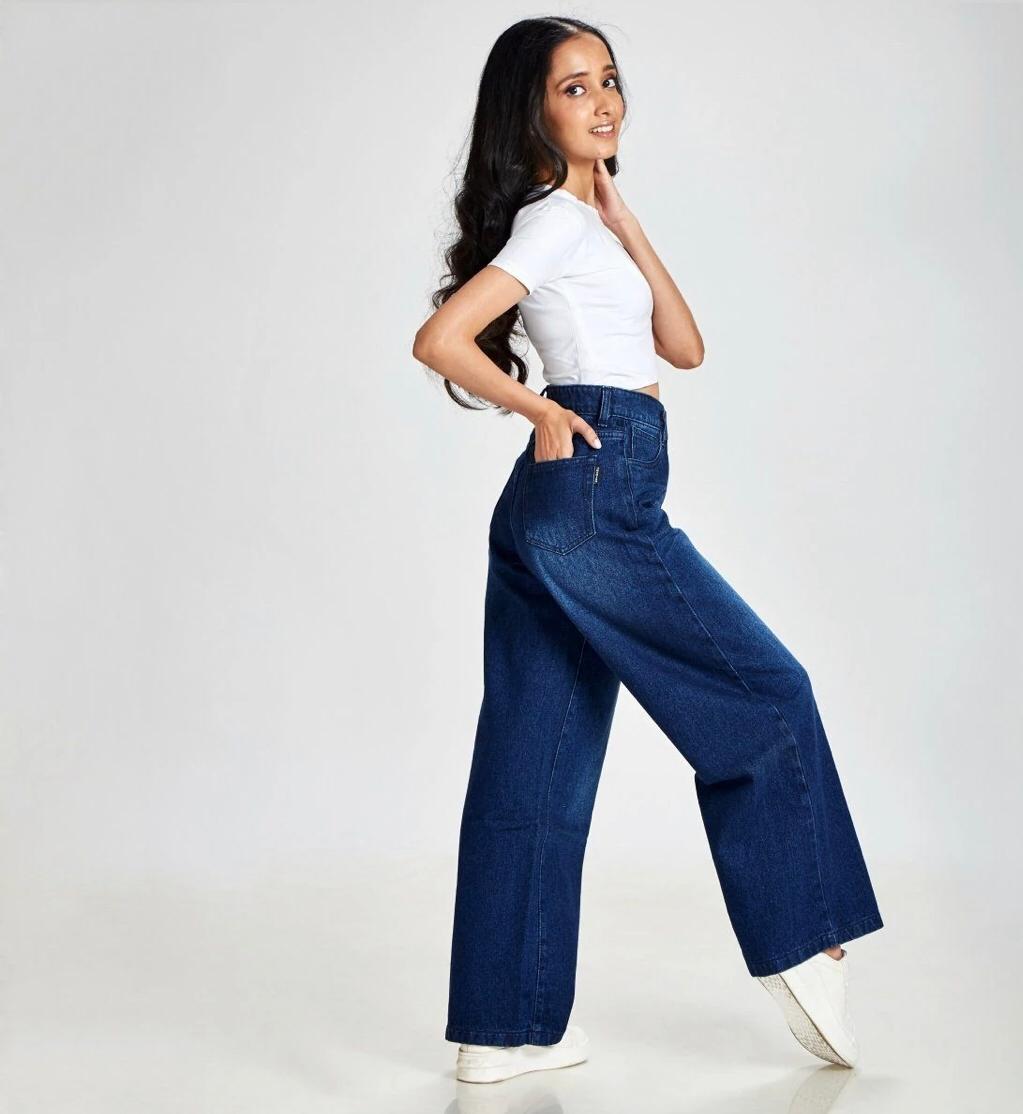 Dark Blue Wide Leg High Waist Jeans