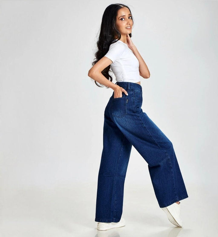 Dark Blue Wide Leg High Waist Jeans