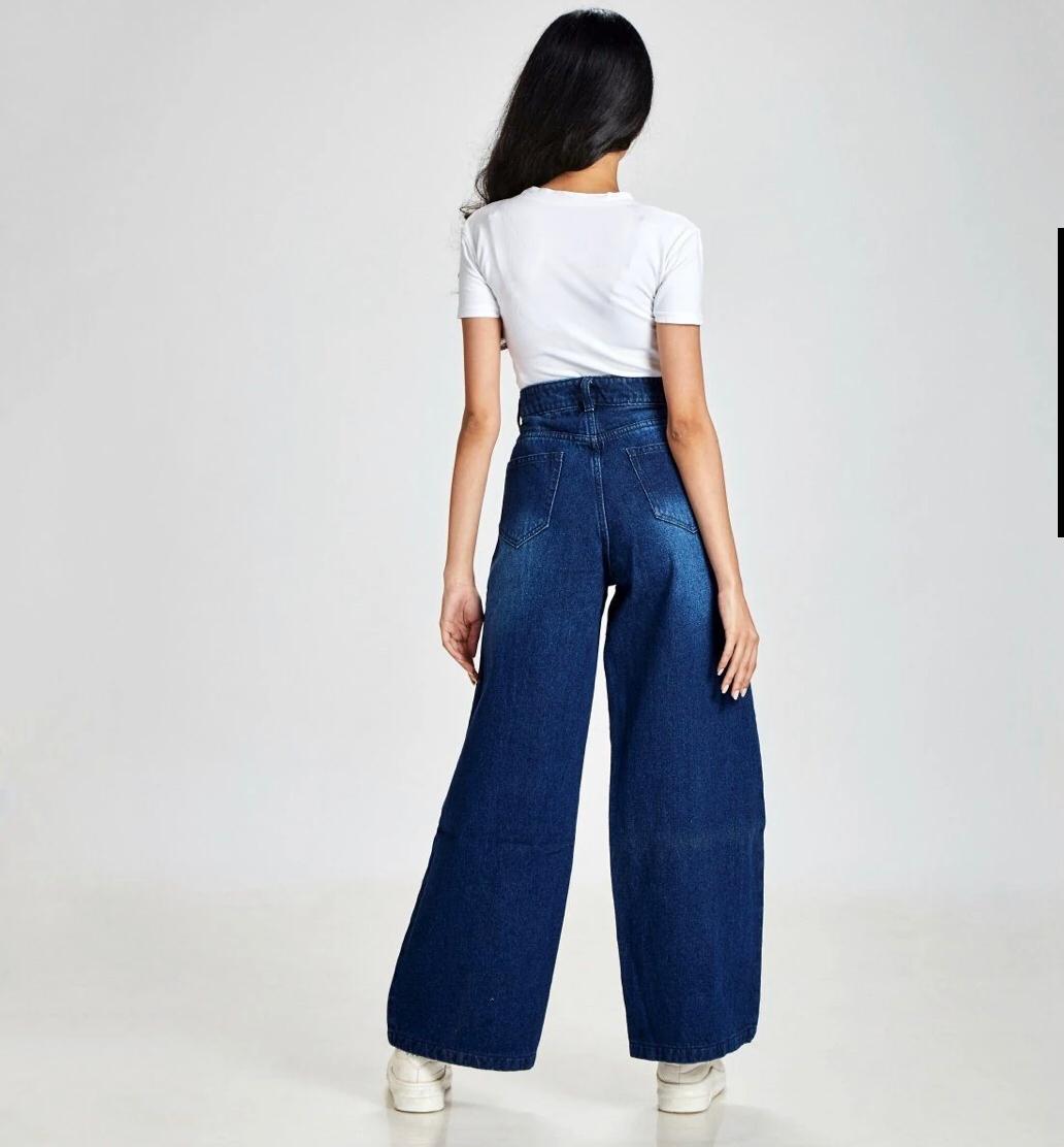 Dark Blue Wide Leg High Waist Jeans