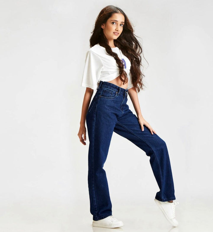 Dark Blue Loose Fit High Waist Jeans