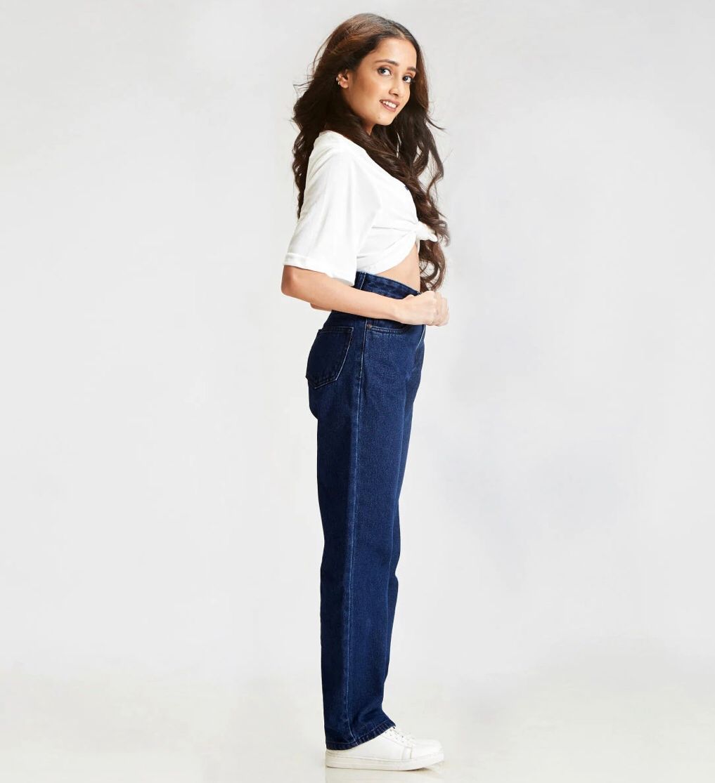 Dark Blue Loose Fit High Waist Jeans
