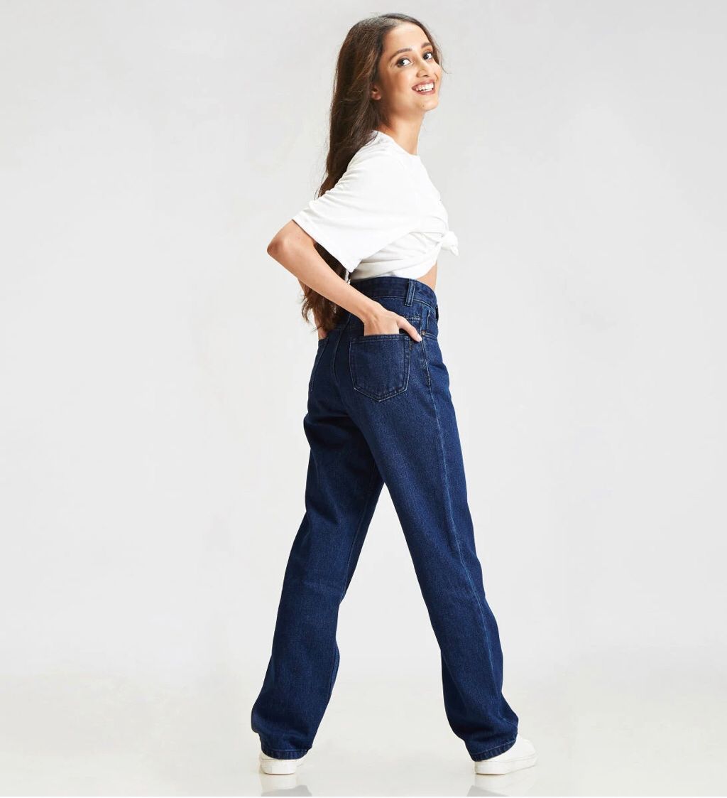Dark Blue Loose Fit High Waist Jeans
