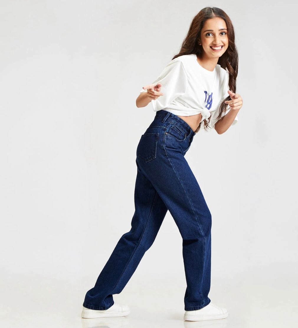 Dark Blue Loose Fit High Waist Jeans