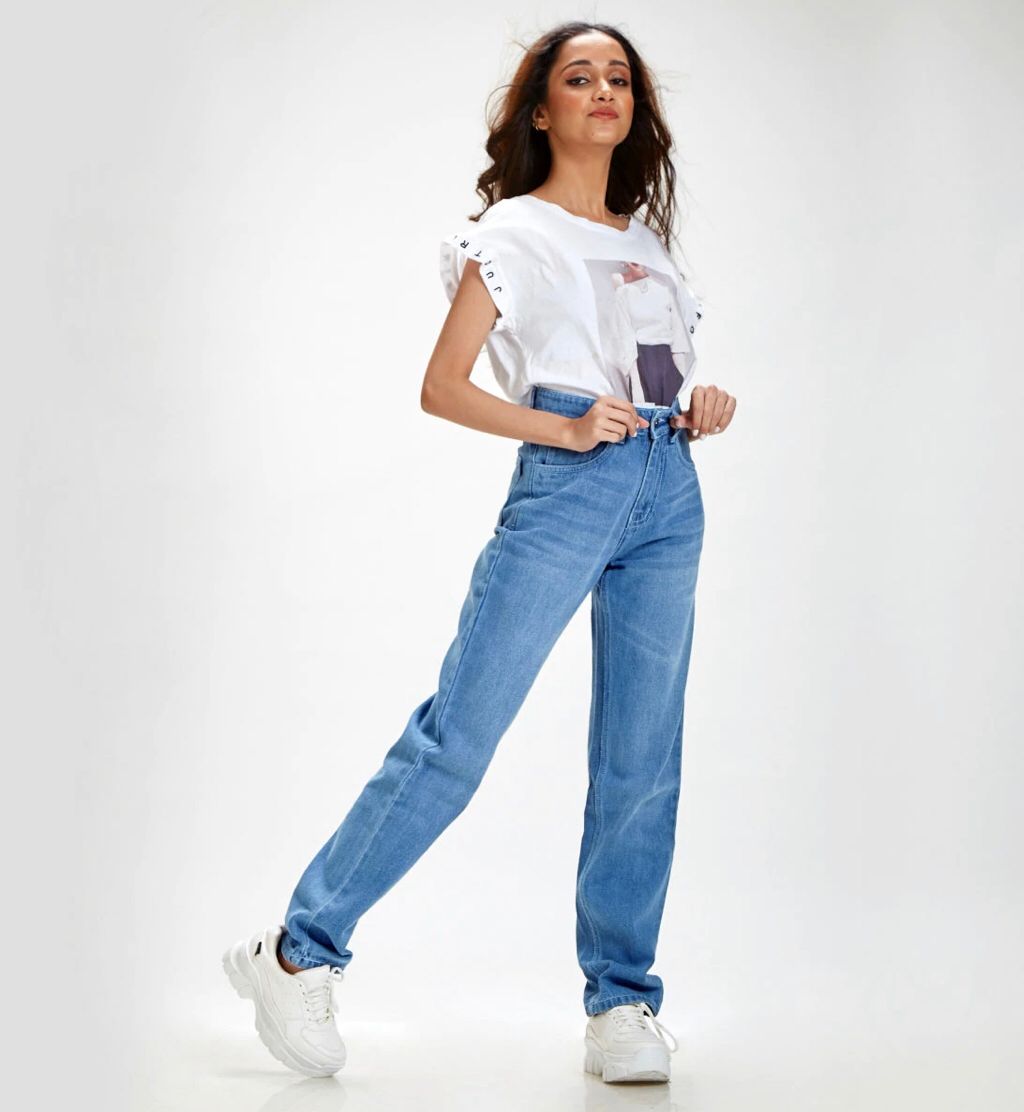 Light Blue Loose Fit High Waist Jeans