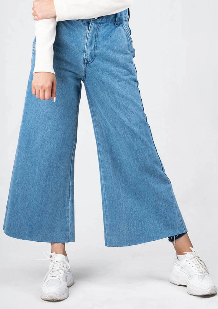 *New Arrival* Short Length Wide Leg Blue  High Waist Jeans