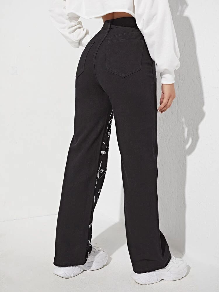 *New Arrival* Faces Printed Wide Leg High Waist Jeans