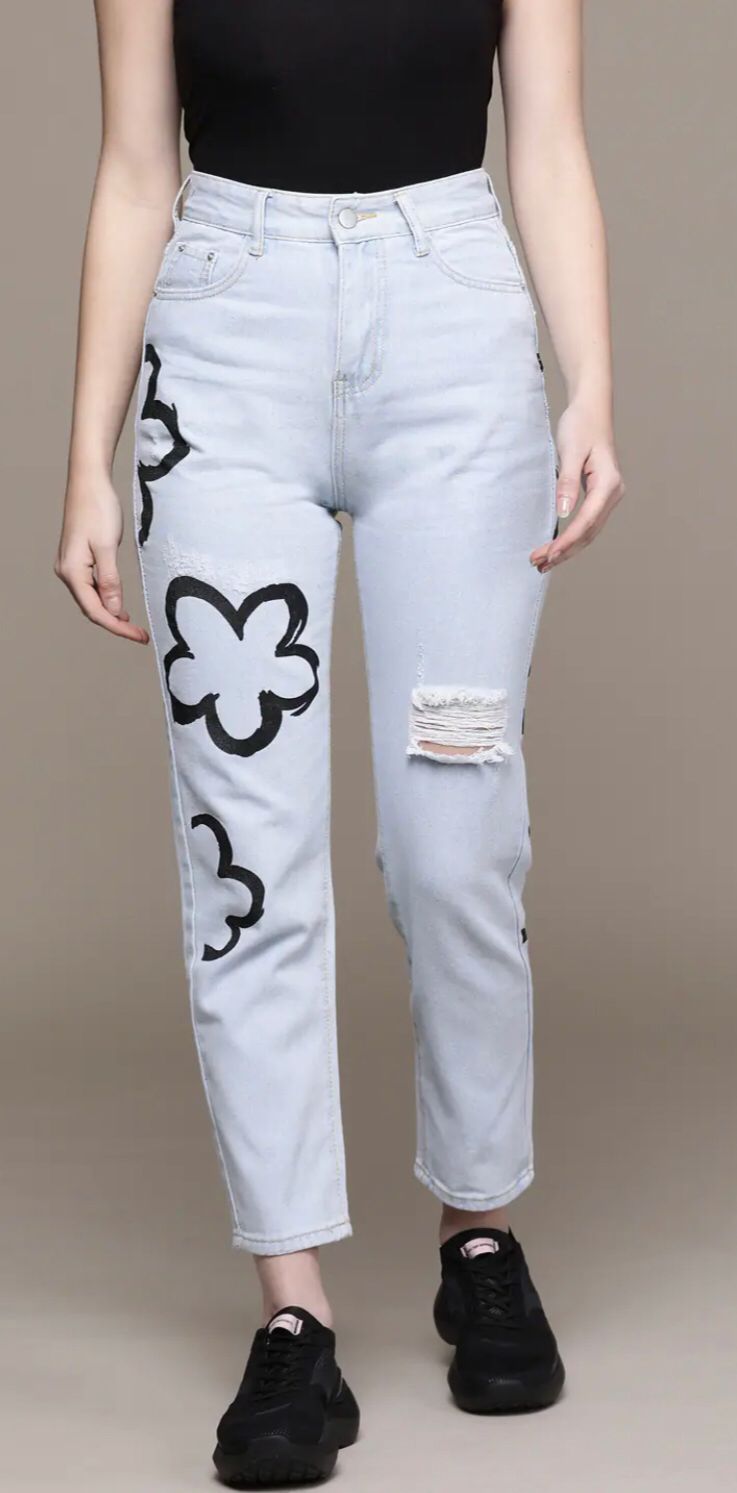 The Printed Flower Pacific Blue High Waist Jeans