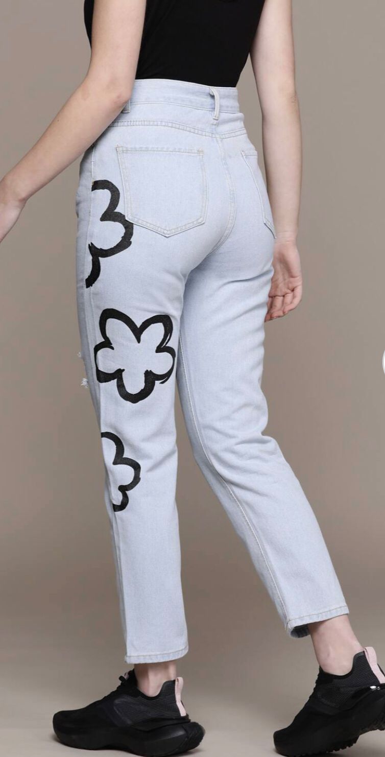The Printed Flower Pacific Blue High Waist Jeans