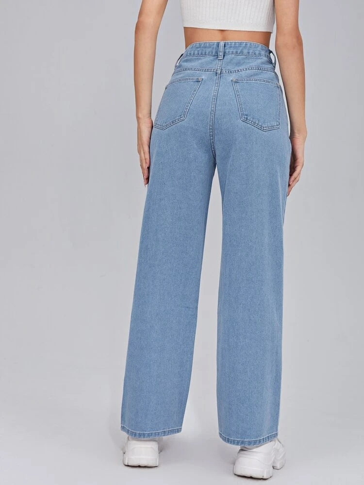 *New Arrival* Pink Heart Printed Wide Leg High Waist Jeans