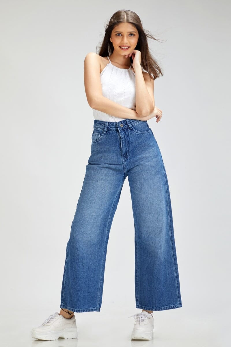 *New Arrival* Mid Blue Wide Leg High Waist Jeans (Copy)