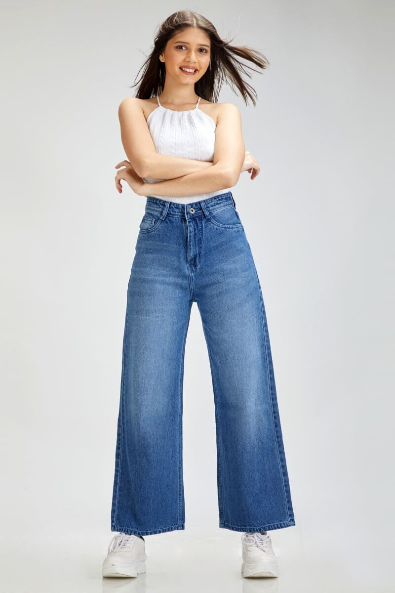 *New Arrival* Mid Blue Wide Leg High Waist Jeans (Copy)