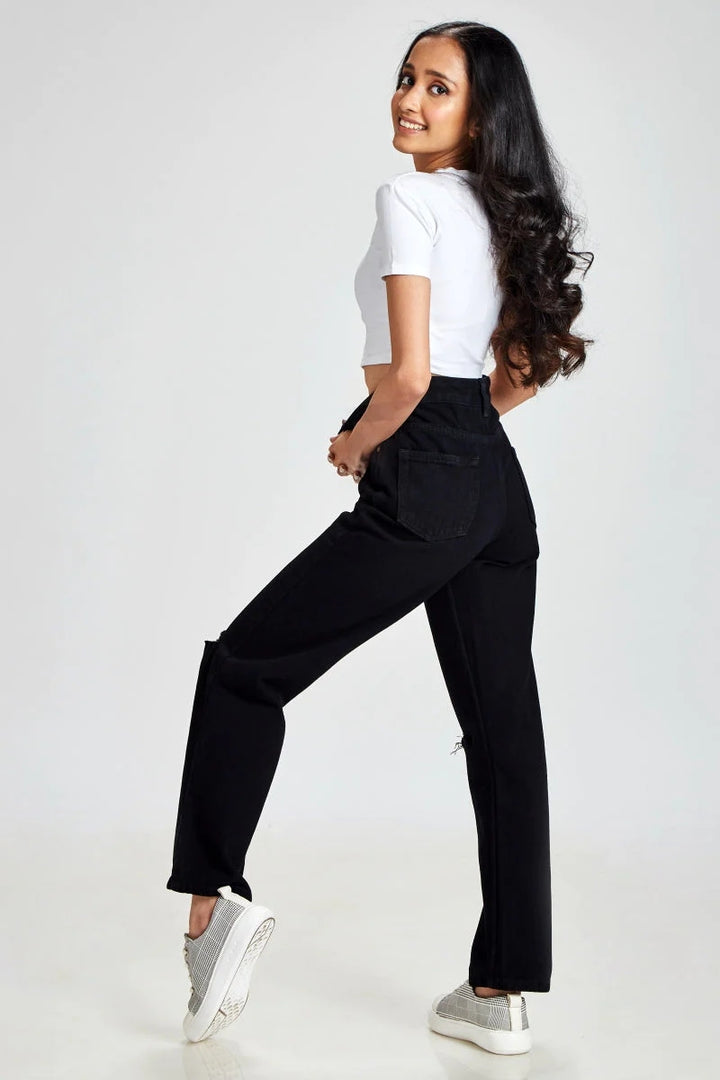 *New Arrival* Black Ripped Wide Leg High Waist Jeans