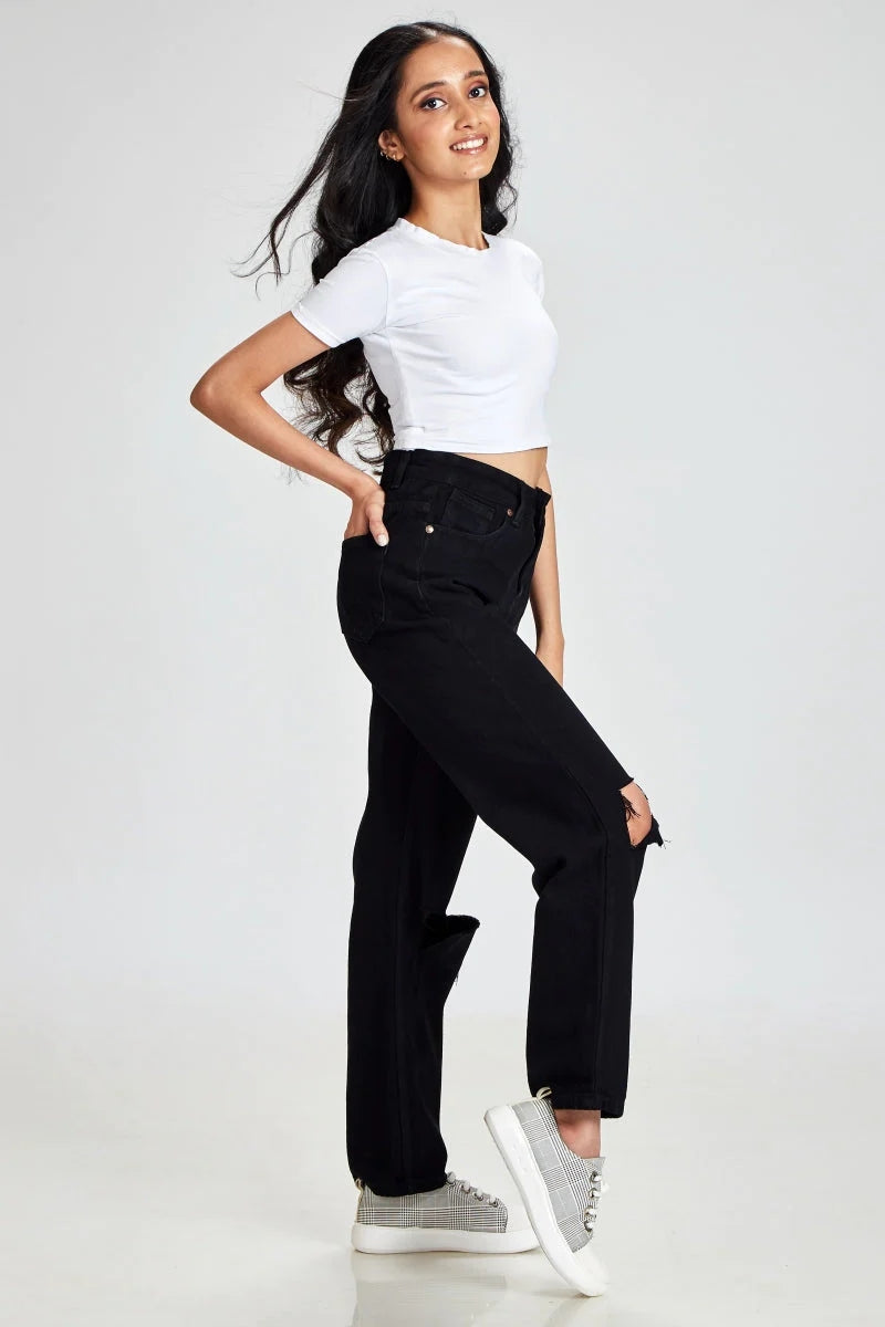 *New Arrival* Black Ripped Wide Leg High Waist Jeans