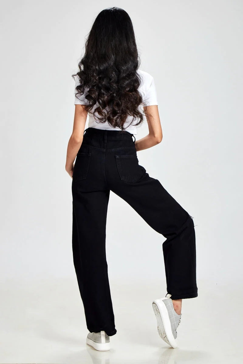 *New Arrival* Black Ripped Wide Leg High Waist Jeans