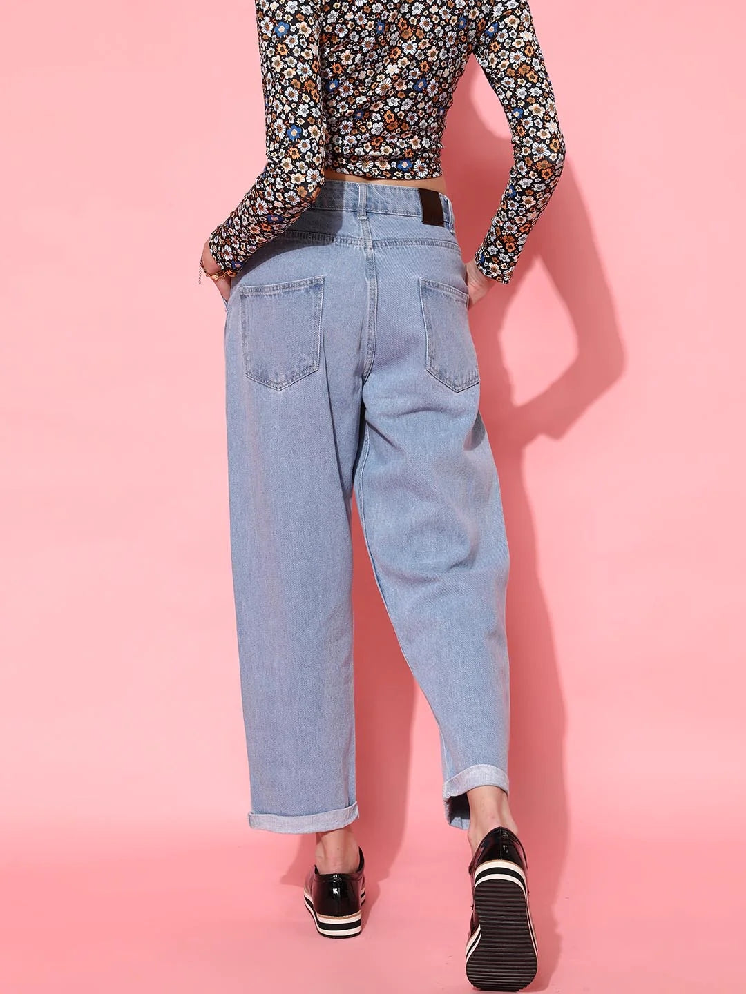 Light Blue Folded High Waist Jeans
