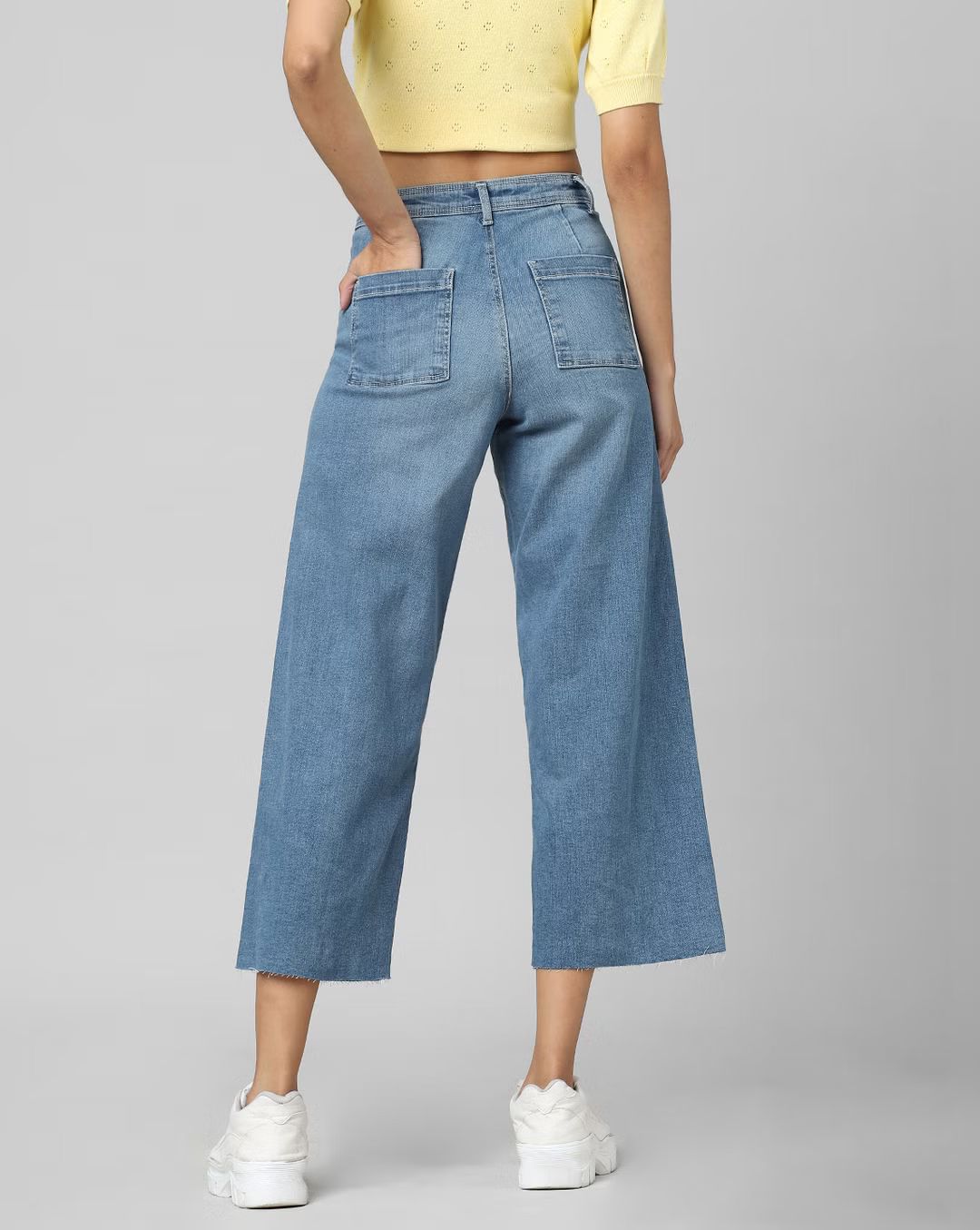 *New Arrival* Short Length Wide Leg Mid Blue  High Waist Jeans