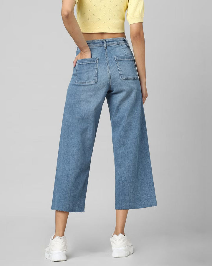 *New Arrival* Short Length Wide Leg Mid Blue  High Waist Jeans