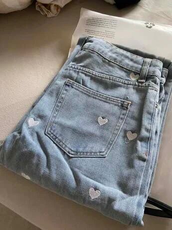*Best Seller* White Hearts Printed Wide Leg High Waist Jeans