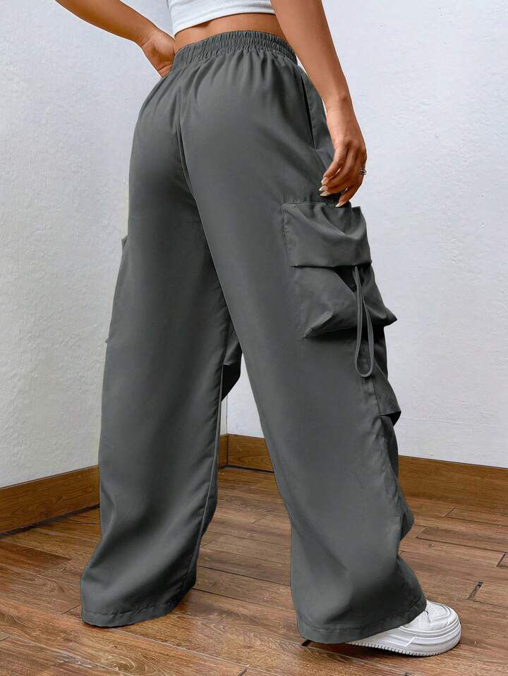 Flap Pocket Side Drawstring Waist Cotton Cargo Trouser