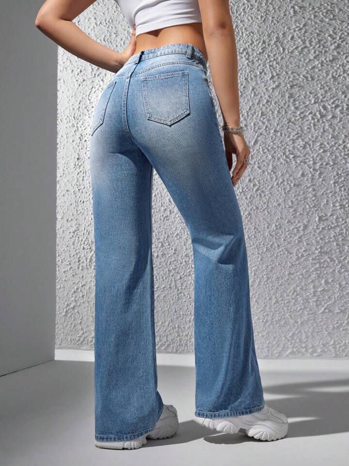 *Best Seller*Butterfly Mini Printed Wide Leg Light Blue Jeans