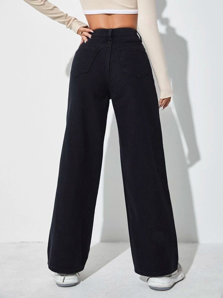 *Best Seller*Mix Printed Wide Leg Black Jeans