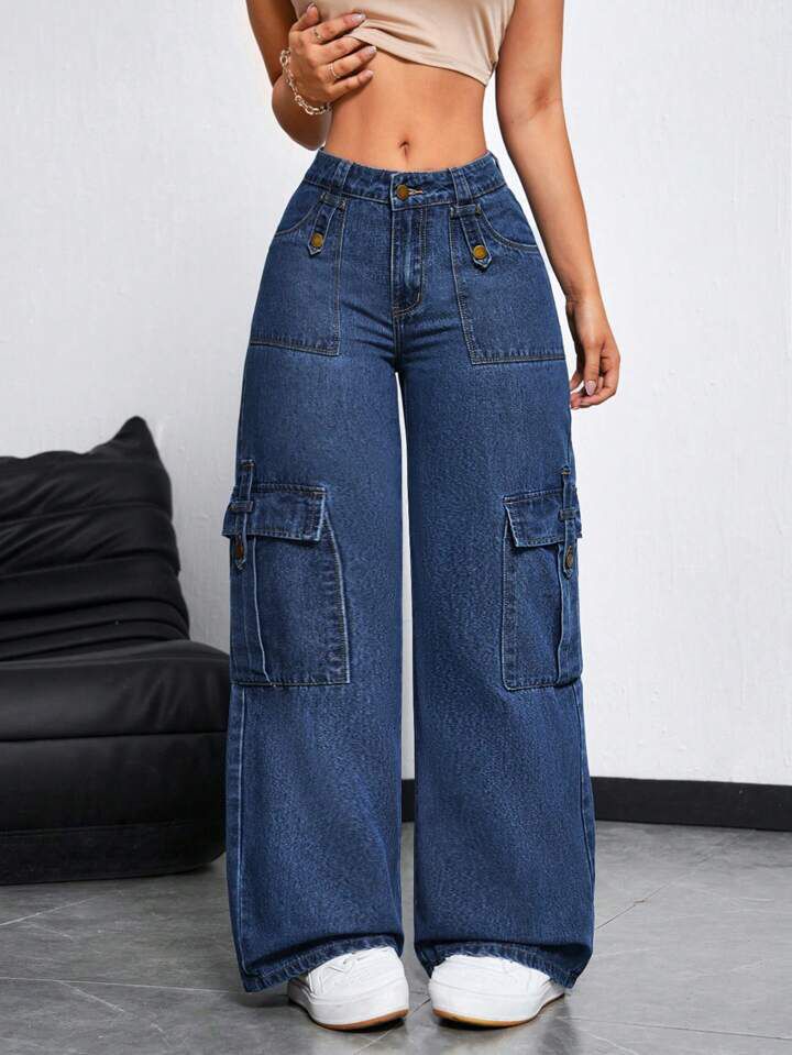 "Lovera" Blue Flap Pocket Cargo Pant