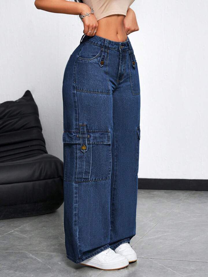 "Lovera" Blue Flap Pocket Cargo Pant