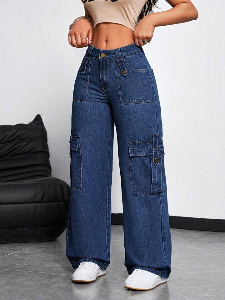 "Lovera" Blue Flap Pocket Cargo Pant