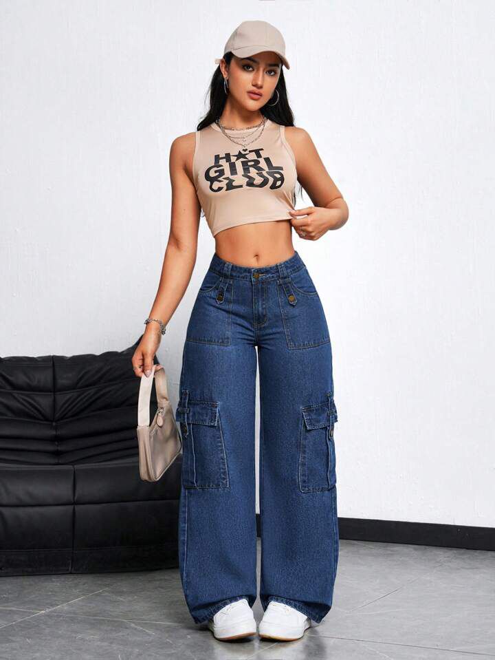 "Lovera" Blue Flap Pocket Cargo Pant